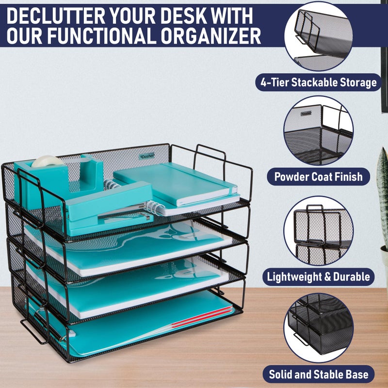 Dasher Products Stackable Paper Tray Desk Organizer, 4-Tier Metal Mesh Letter Organizers for Business, Home, School, or Store Use, Organizes Files, Folders, Letters, Paper, Binders, Multi-Functional Desktop Storage - Image 2